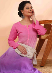 Women Handmade Ombre Rayon Crepe Straight Pink Kurta (W1579)