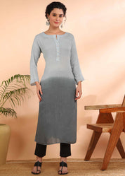 Women Handmade Ombre Rayon Crepe Straight Grey Kurta (W1580)