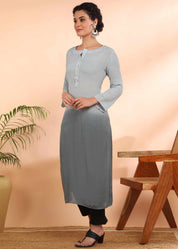 Women Handmade Ombre Rayon Crepe Straight Grey Kurta (W1580)