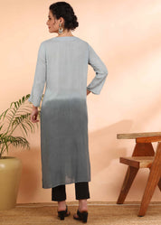 Women Handmade Ombre Rayon Crepe Straight Grey Kurta (W1580)