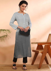 Women Handmade Ombre Rayon Crepe Straight Grey Kurta (W1580)