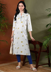 Women Handmade Floral Pure Cotton Straight White Kurta (W1583)