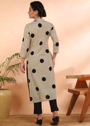 Women Handmade Geometric Pure Cotton Straight Grey Kurta (W1586)