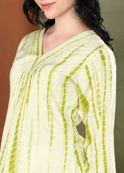 Women Handmade Striped Pure Cotton Straight Light Green Kurta (W1590)