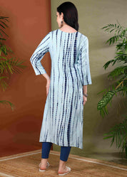 Women Handmade Striped Pure Cotton Straight Blue Kurta (W1595)