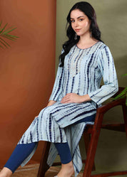 Women Handmade Striped Pure Cotton Straight Blue Kurta (W1595)