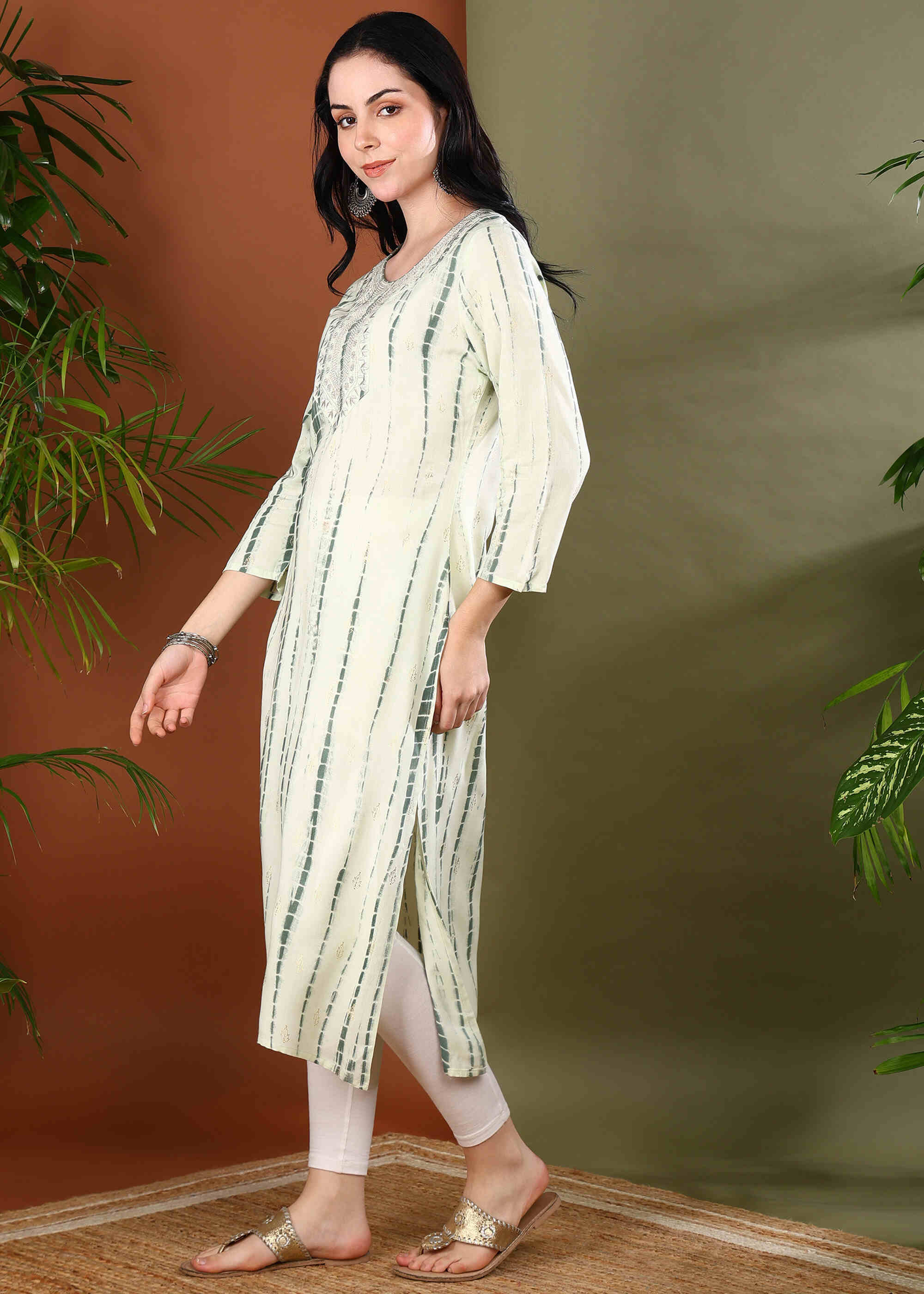 Women Handmade Striped Pure Cotton Straight Yellow Kurta (W1596)