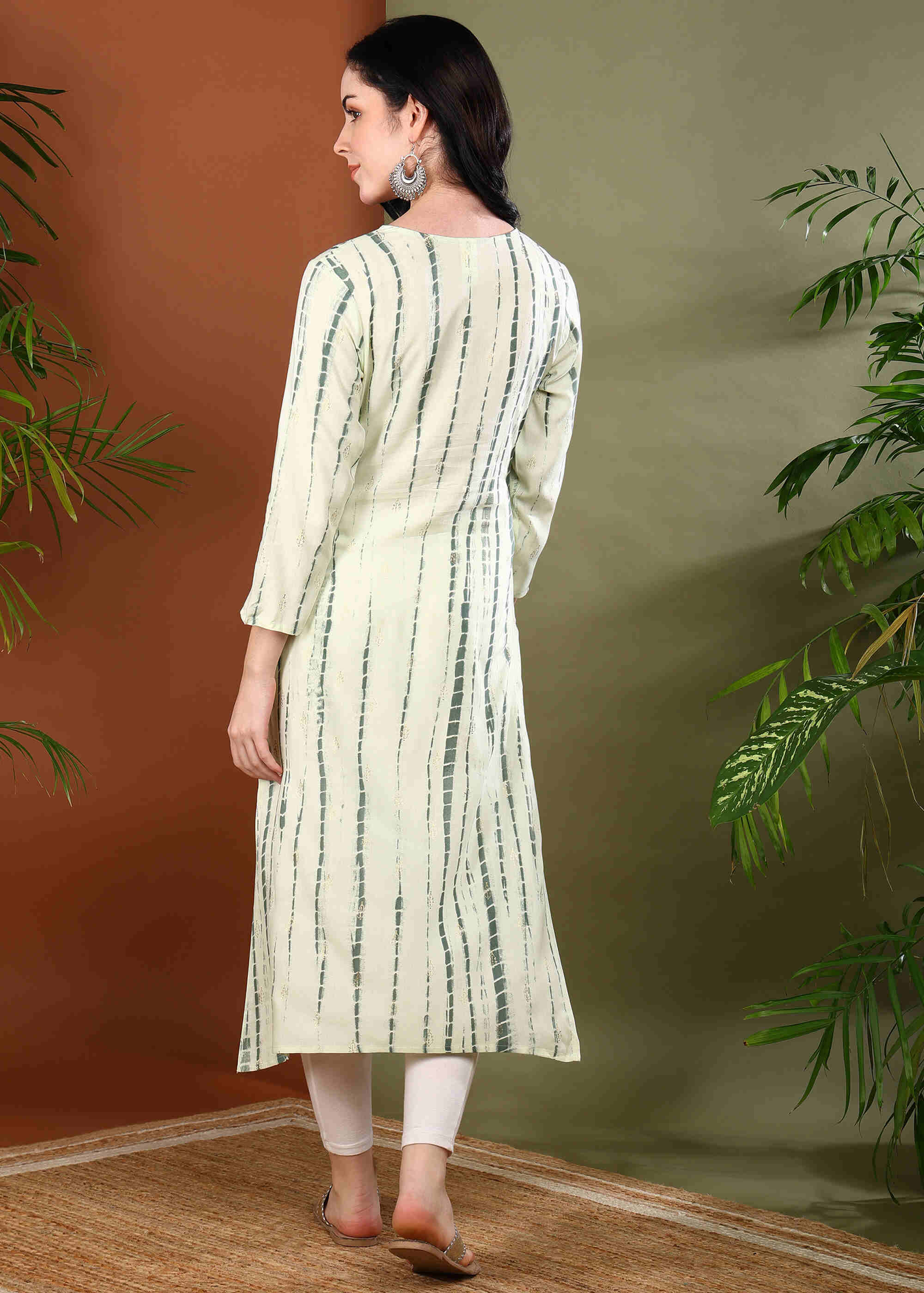 Women Handmade Striped Pure Cotton Straight Yellow Kurta (W1596)