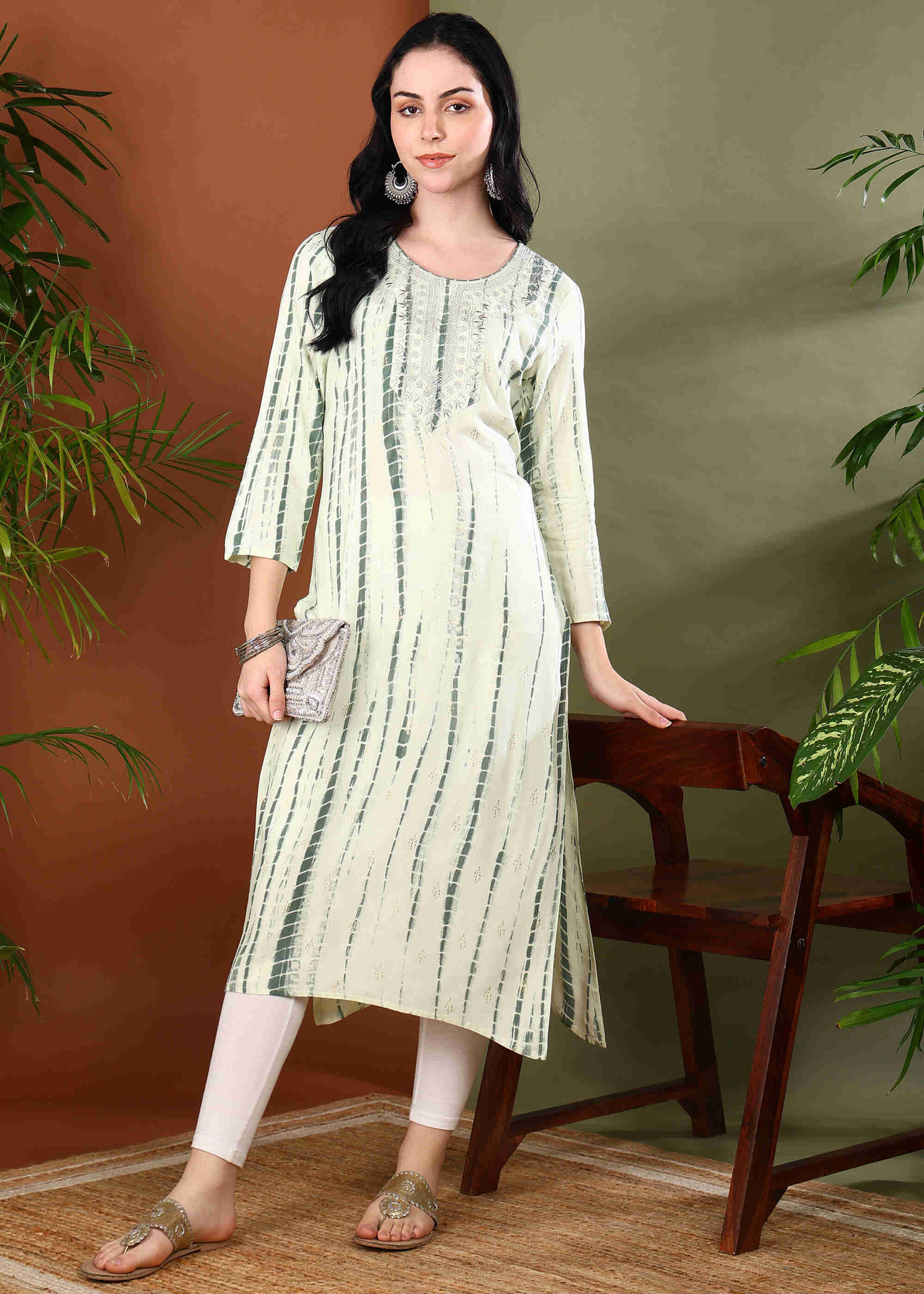 Women Handmade Striped Pure Cotton Straight Yellow Kurta (W1596)