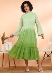 Women Handmade Self Design Cotton Blend Flared Light Green Dress (W1607)