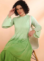 Women Handmade Self Design Cotton Blend Flared Light Green Dress (W1607)