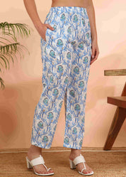 Women Handmade  Cotton Straight Blue Co-ord Set (W1616)