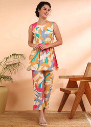 Women Handmade  Rayon Flared Multicolor Co-ord Set (W1617)