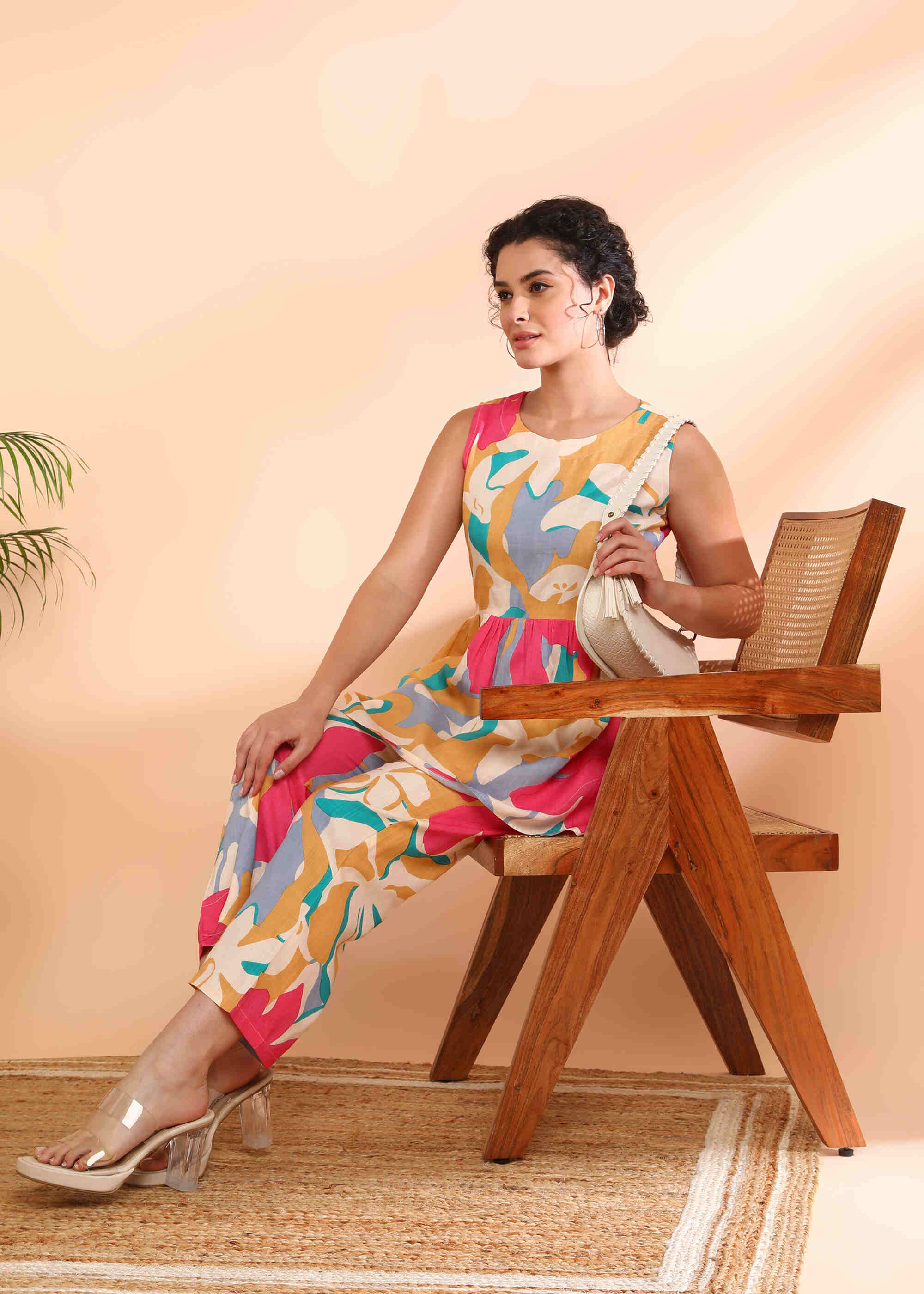 Women Handmade  Rayon Flared Multicolor Co-ord Set (W1617)