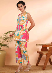 Women Handmade  Rayon Flared Multicolor Co-ord Set (W1617)