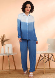 Women Handmade Rayon Crepe Straight Blue Co-ord Set (W1619)