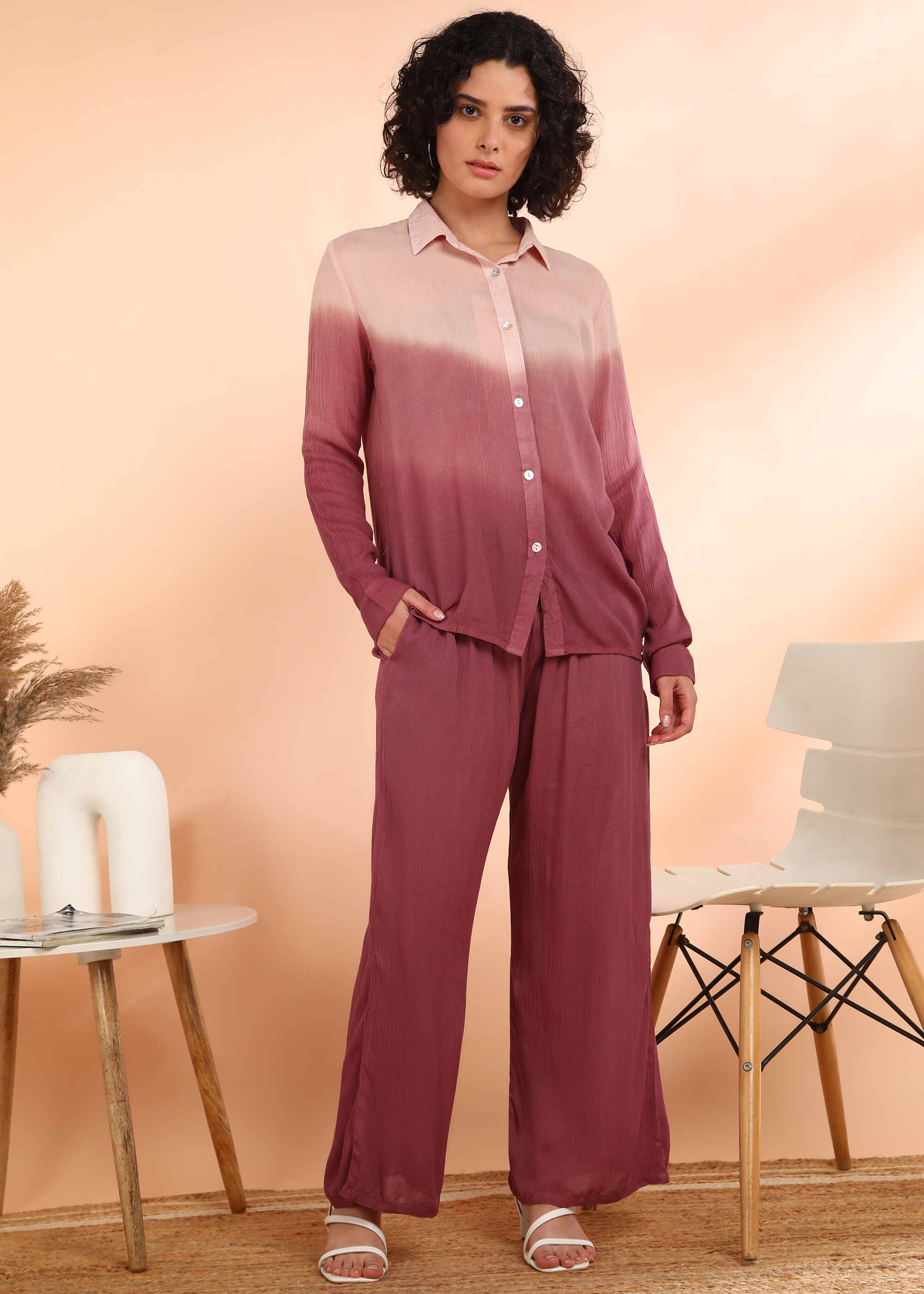 Women Handmade Rayon Crepe Straight Peach Co-ord Set (W1620)