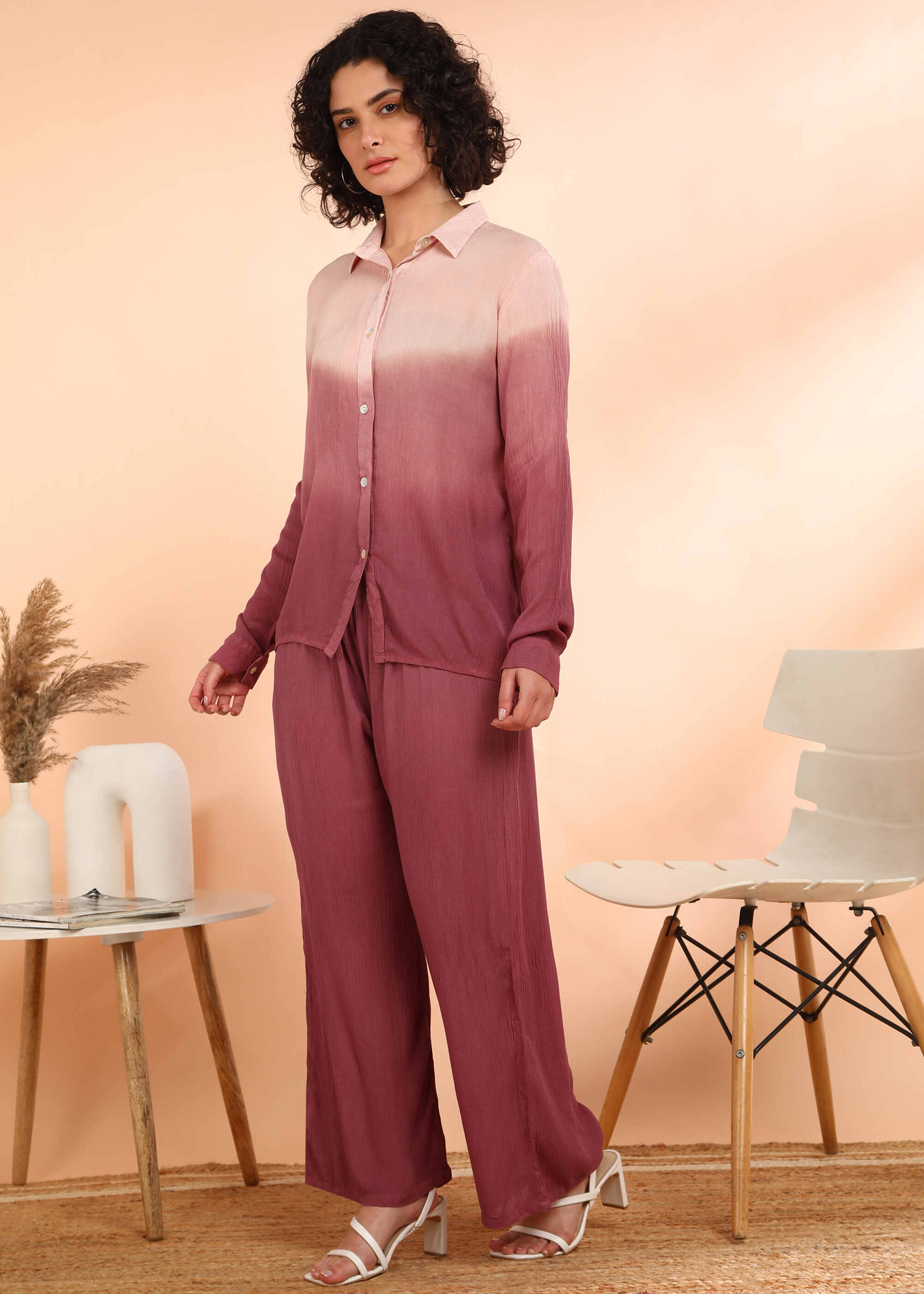 Women Handmade Rayon Crepe Straight Peach Co-ord Set (W1620)