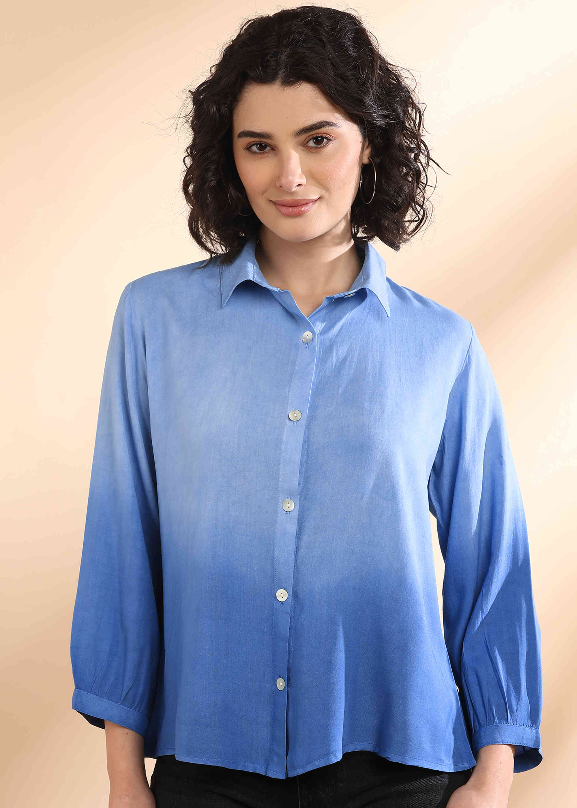 Women Handmade Tie-Dye Rayon Blue Shirt (W1623)