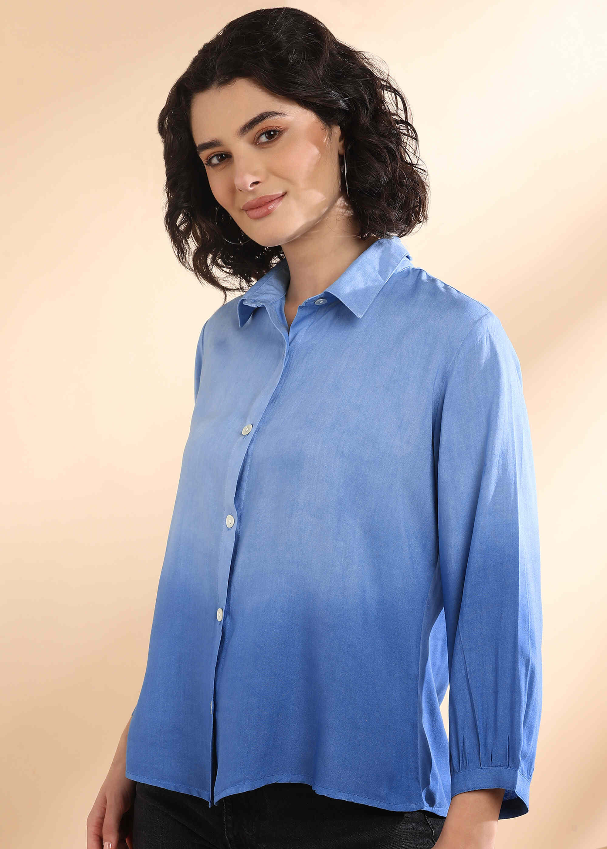 Women Handmade Tie-Dye Rayon Blue Shirt (W1623)