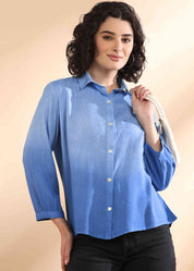 Women Handmade Tie-Dye Rayon Blue Shirt (W1623)