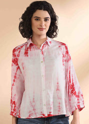 Women Handmade Tie-Dye Rayon White Shirt (W1625)