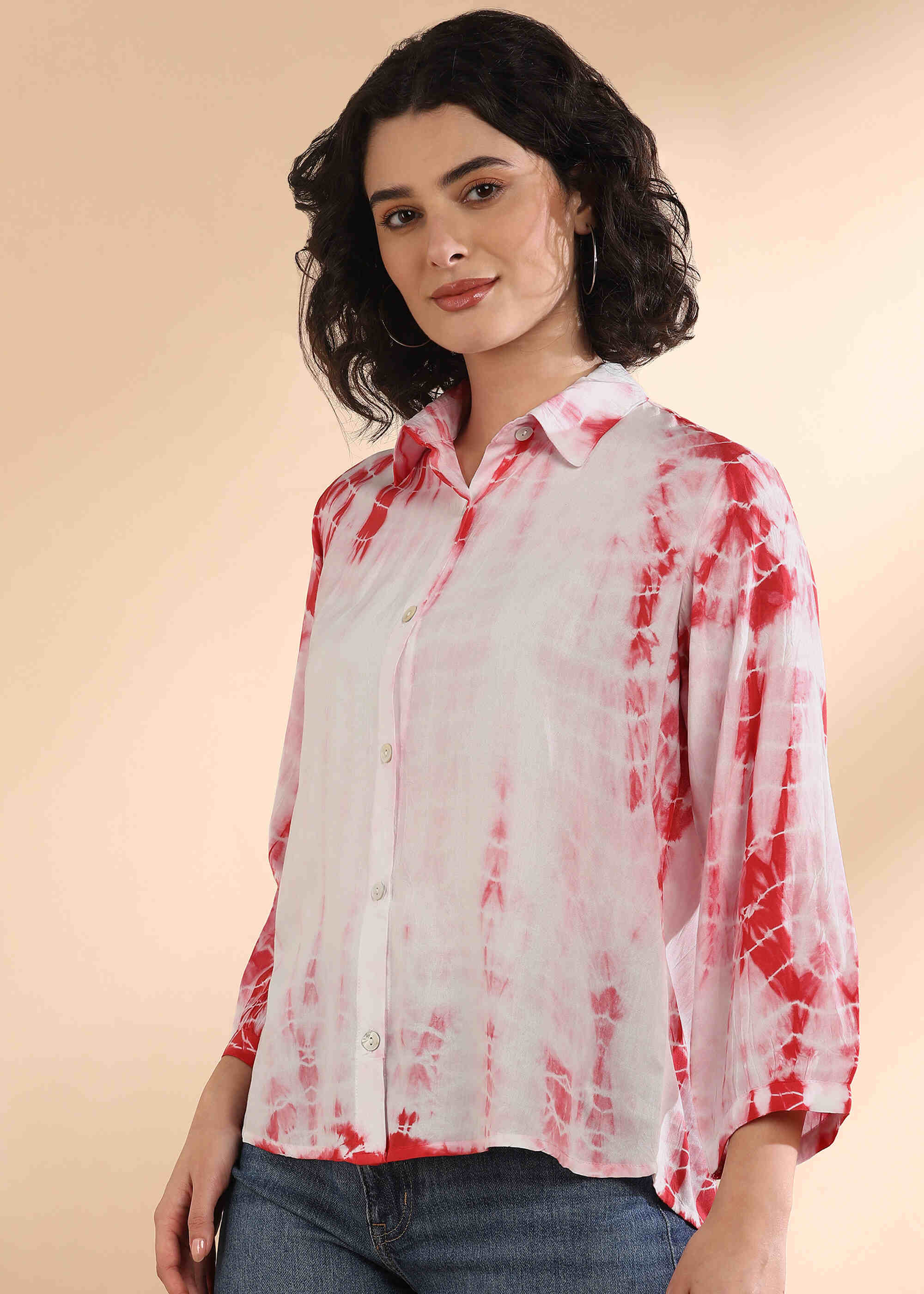 Women Handmade Tie-Dye Rayon White Shirt (W1625)