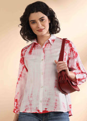 Women Handmade Tie-Dye Rayon White Shirt (W1625)