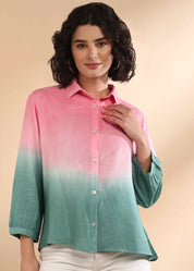 Women Handmade Tie-Dye Rayon Pink Green Shirt (W1627)