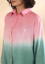 Women Handmade Tie-Dye Rayon Pink Green Shirt (W1627)