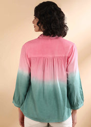 Women Handmade Tie-Dye Rayon Pink Green Shirt (W1627)