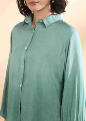 Women Handmade Tie-Dye Rayon Green Shirt (W1628)