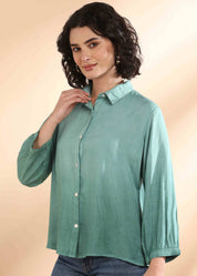 Women Handmade Tie-Dye Rayon Green Shirt (W1628)