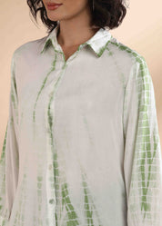 Women Handmade Tie-Dye Rayon White Green Shirt (W1629)