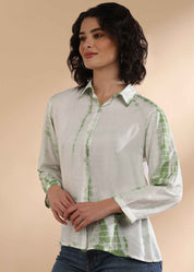 Women Handmade Tie-Dye Rayon White Green Shirt (W1629)