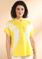 Women Handmade Tie-Dye Rayon Yellow Top (W1630)