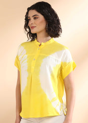 Women Handmade Tie-Dye Rayon Yellow Top (W1630)