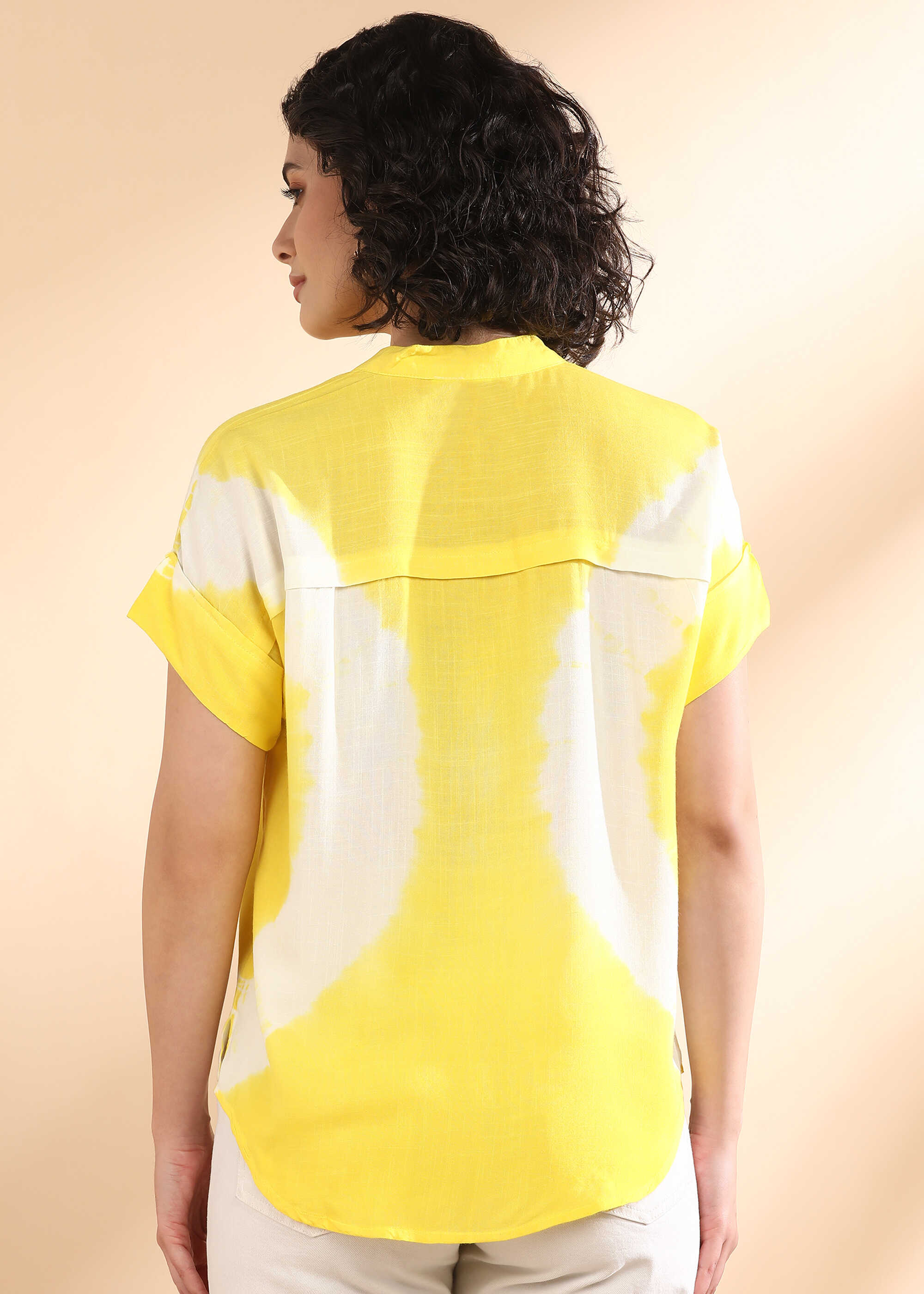 Women Handmade Tie-Dye Rayon Yellow Top (W1630)