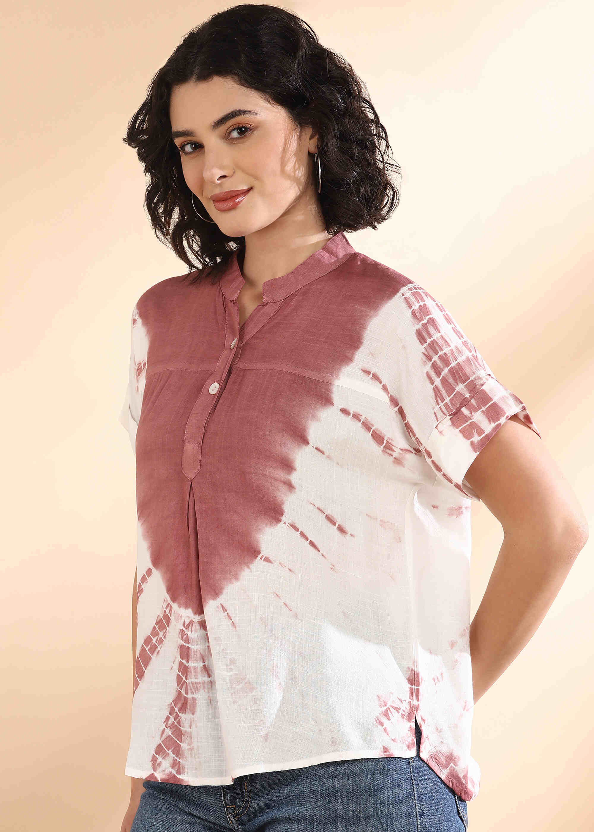 Women Handmade Tie-Dye Rayon Brown Top (W1631)