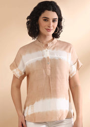 Women Handmade Tie-Dye Rayon Beige Top (W1632)