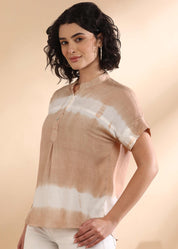 Women Handmade Tie-Dye Rayon Beige Top (W1632)