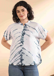 Women Handmade Tie-Dye Rayon White Top (W1633)