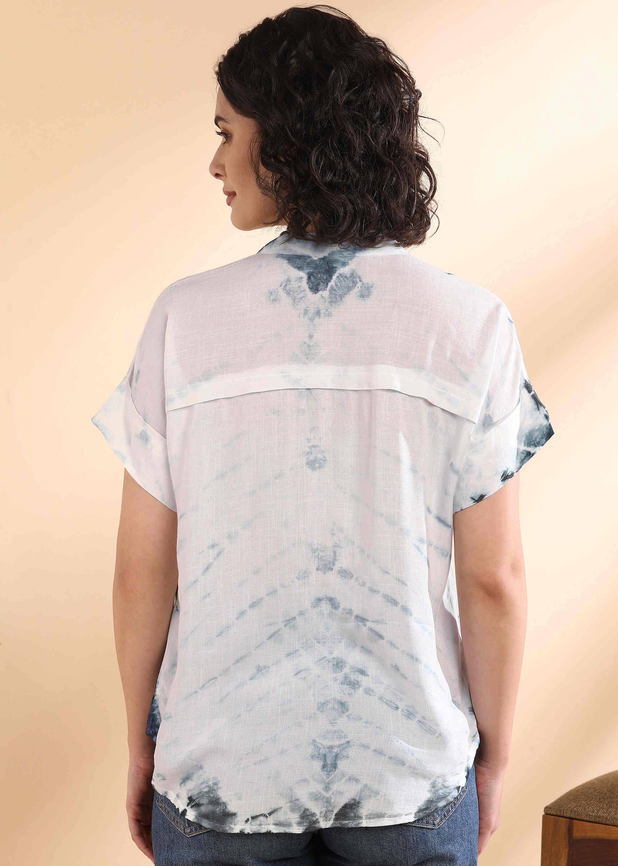 Women Handmade Tie-Dye Rayon White Top (W1633)