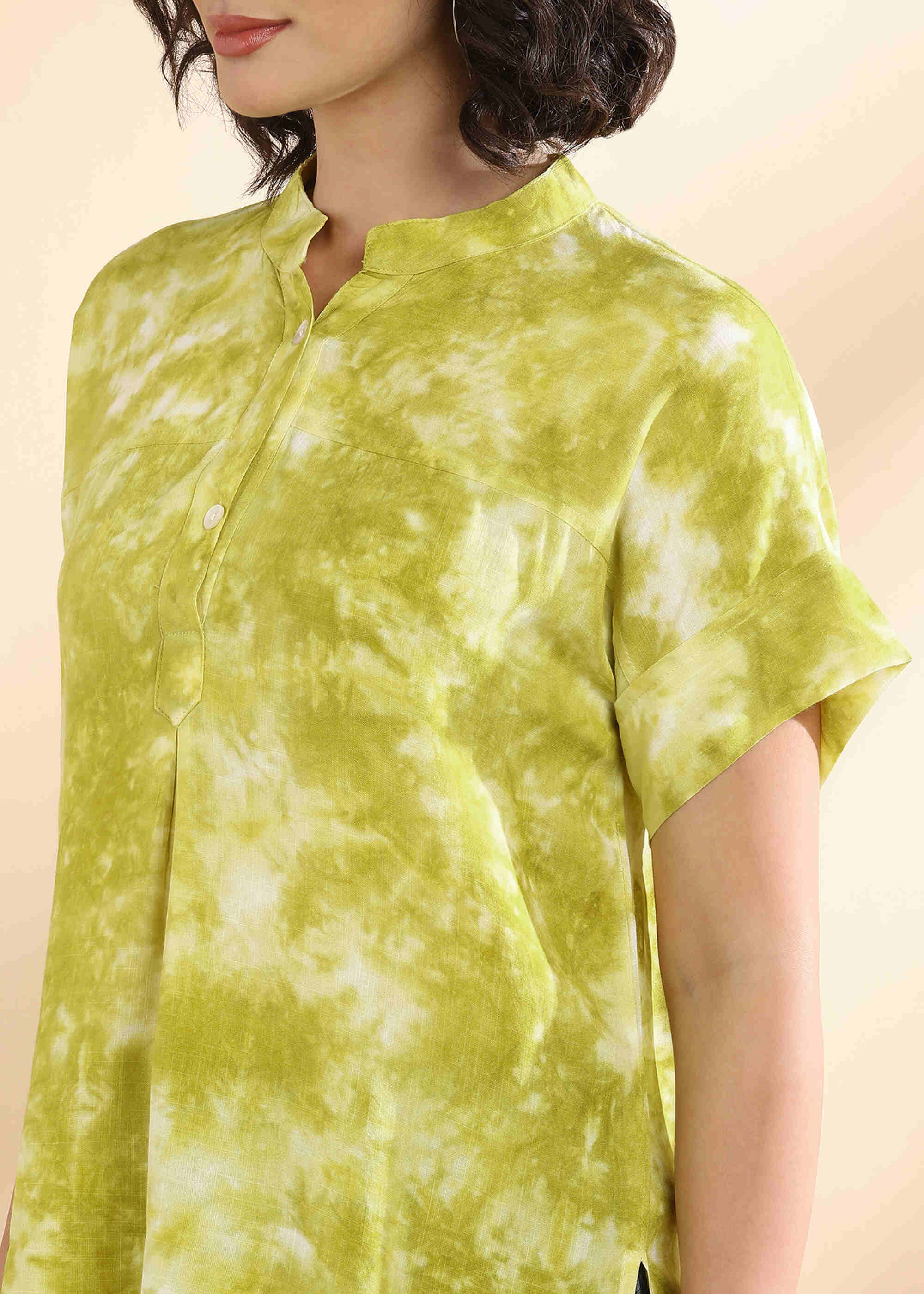 Women Handmade Tie-Dye Rayon Lime Green Top (W1634)