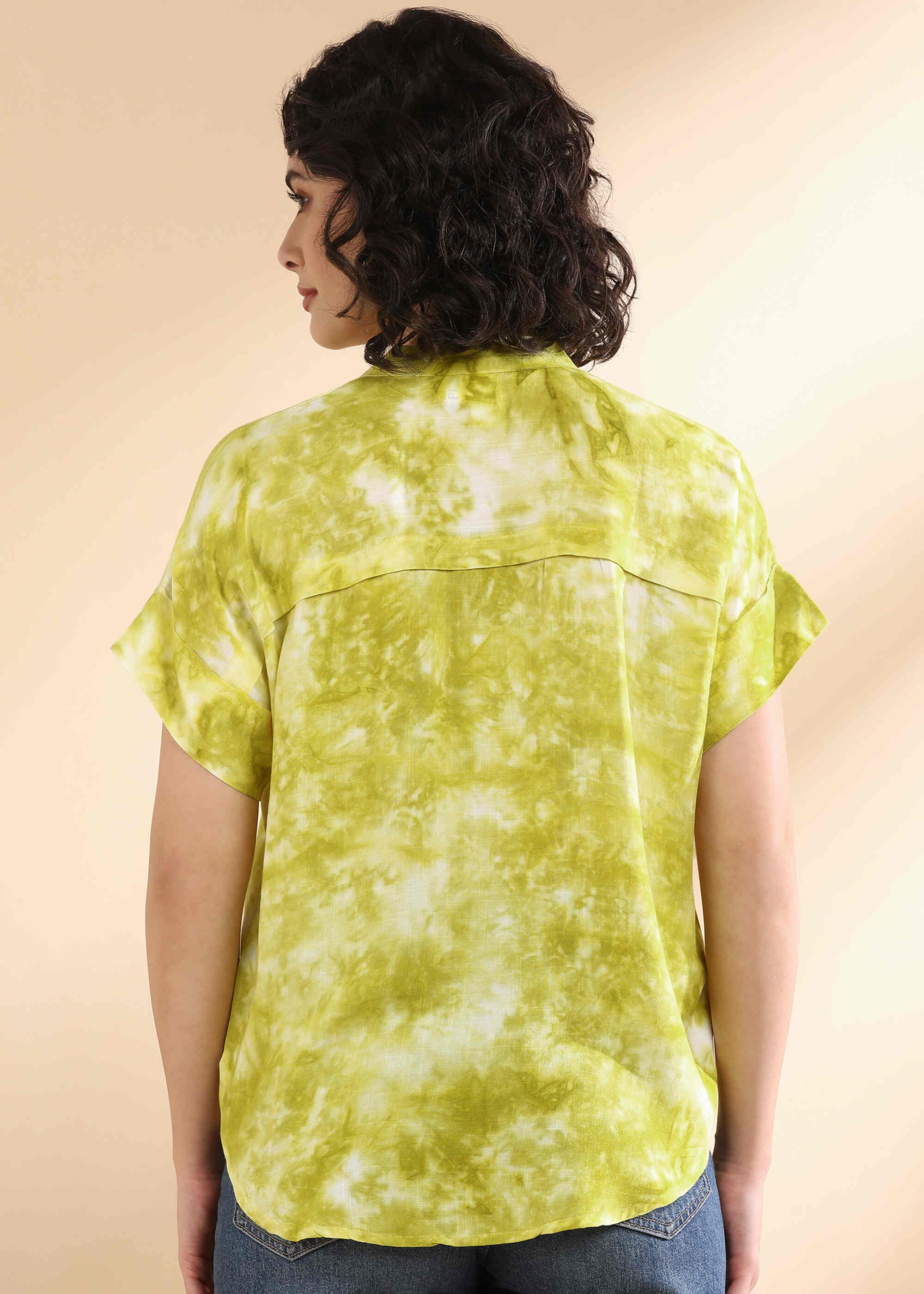 Women Handmade Tie-Dye Rayon Lime Green Top (W1634)