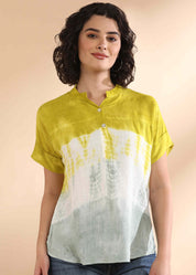 Women Handmade Tie-Dye Rayon Green Top (W1635)