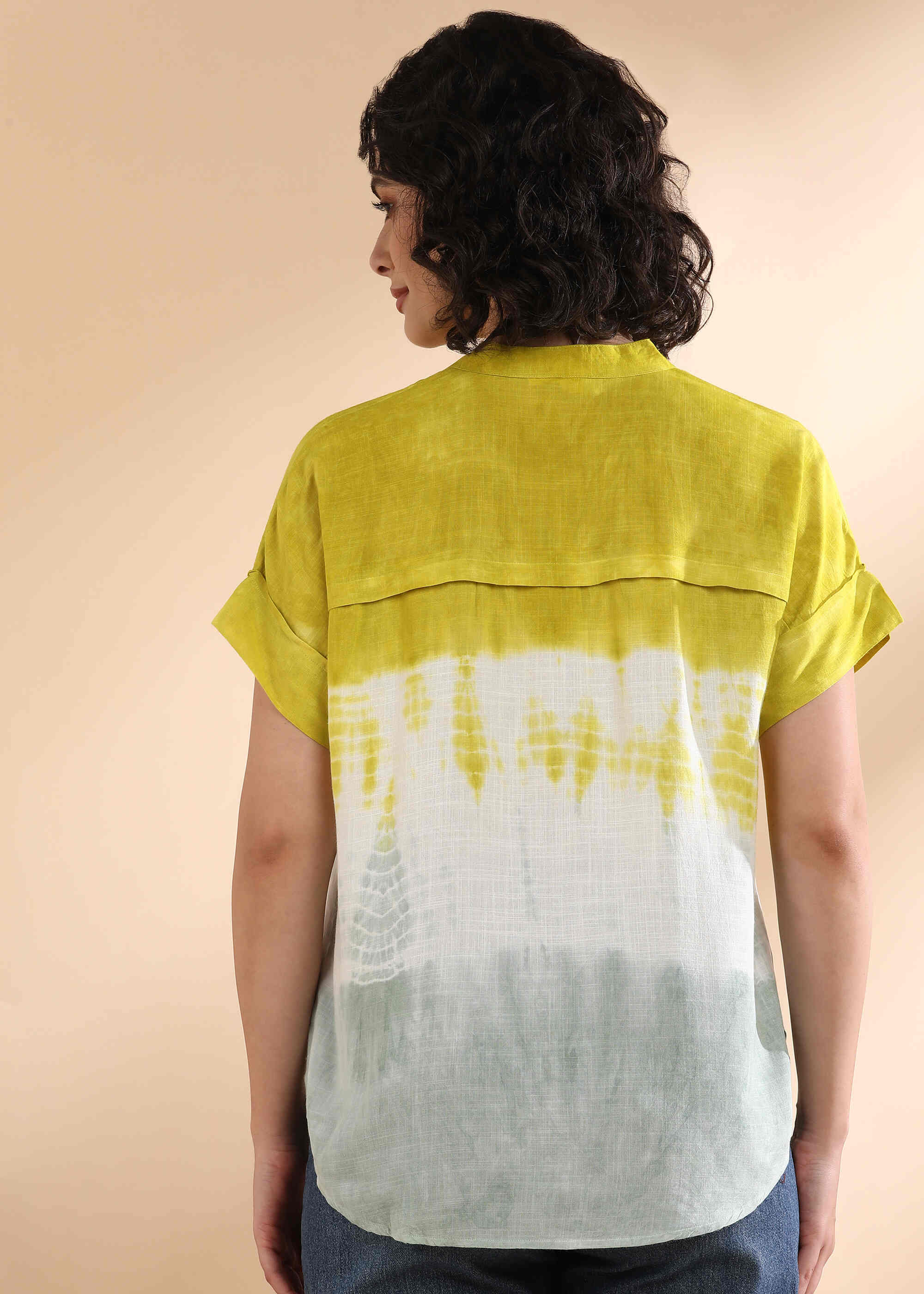 Women Handmade Tie-Dye Rayon Green Top (W1635)