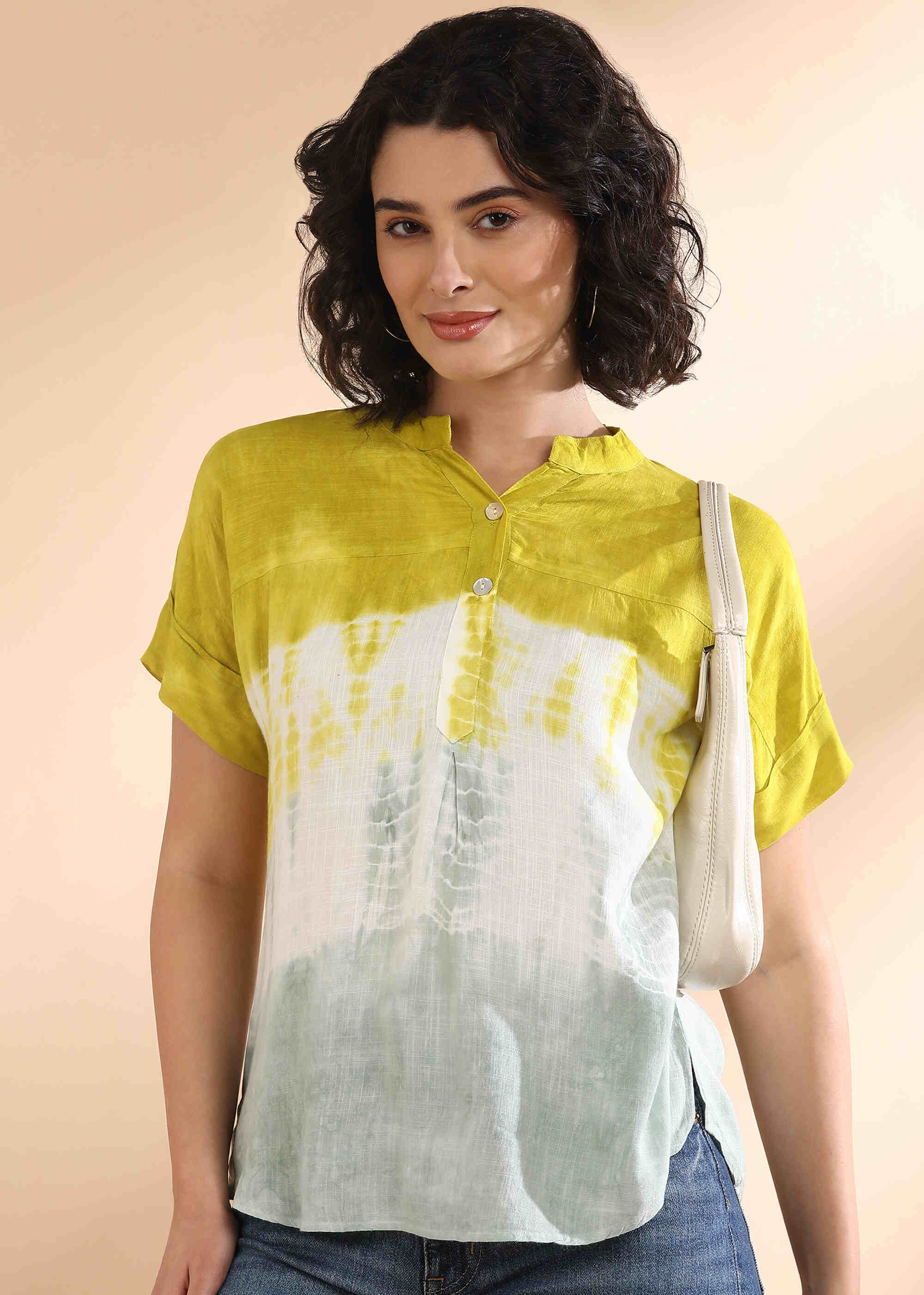 Women Handmade Tie-Dye Rayon Green Top (W1635)