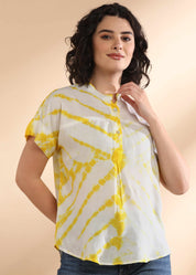 Women Handmade Tie-Dye Rayon Yellow Top (W1636)