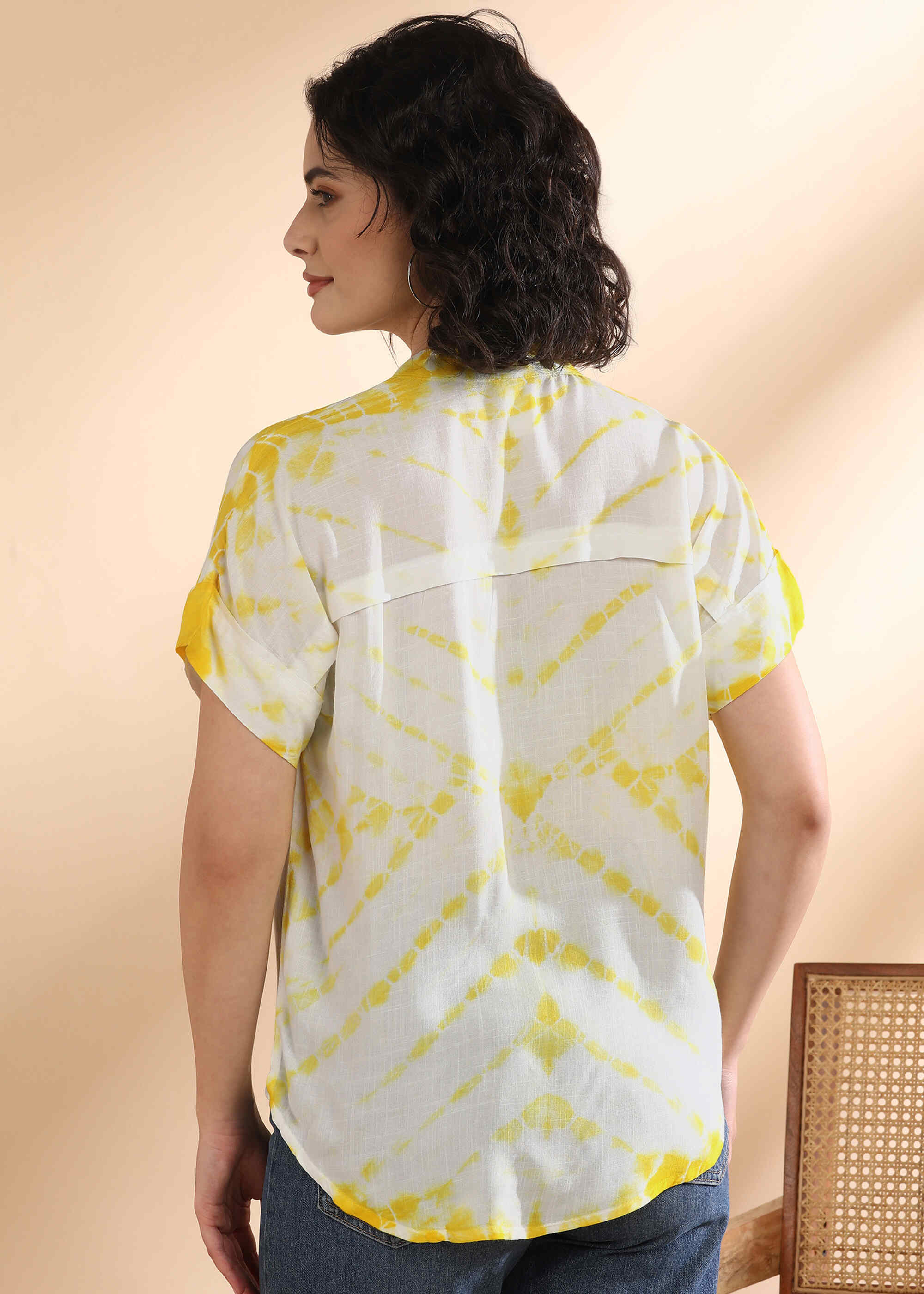 Women Handmade Tie-Dye Rayon Yellow Top (W1636)